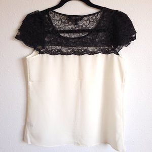 New Women's Express antique white and black lace blouse